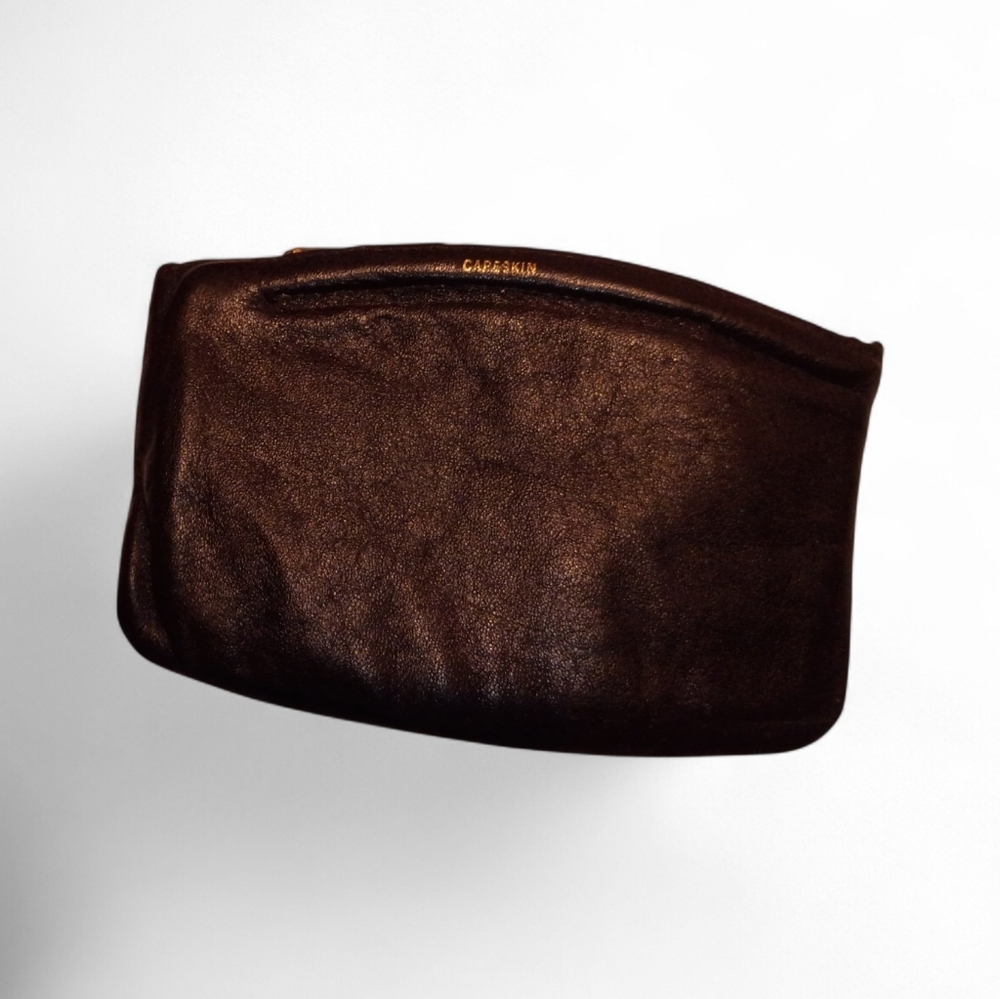 Vintage Capeskin Black Leather Coin & Card Holder Zipper Closure
